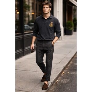 Polo Ralph Lauren Mens XL Custom Fit Long Sleeve Polo Shirt Black Crest